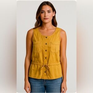 Vince Camuto Mustard Button-Front Tank Top